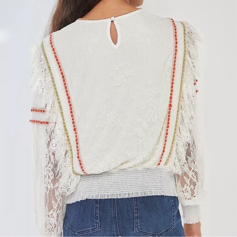 Anthropologie Bl-NK Tali Embroidered Lace Top S NWT - Picture 3 of 12